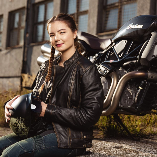 Dámská kožená moto bunda W-TEC Black Heart Lizza - vintage hnědá