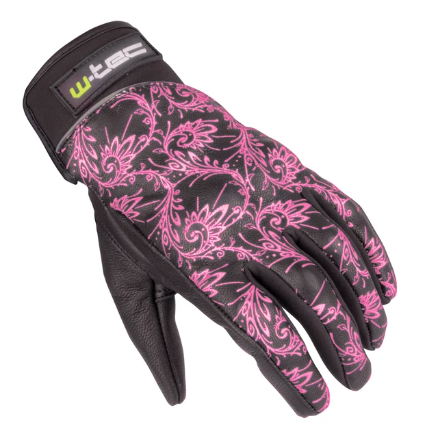 Women’s Leather Moto Gloves W-TEC Malvenda - XL - Black with Pink Graphics