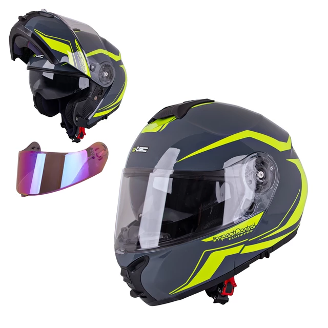 Flip-Up Motorcycle Helmet W-TEC FS-907 P/J - Grey-Fluorescent Yellow