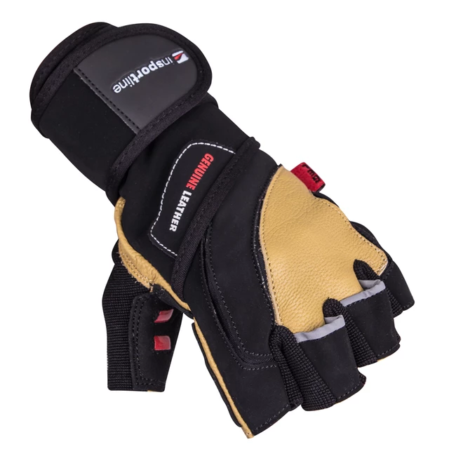 Leather Fitness Gloves inSPORTline Trituro - Black-Yellow - Black-Yellow