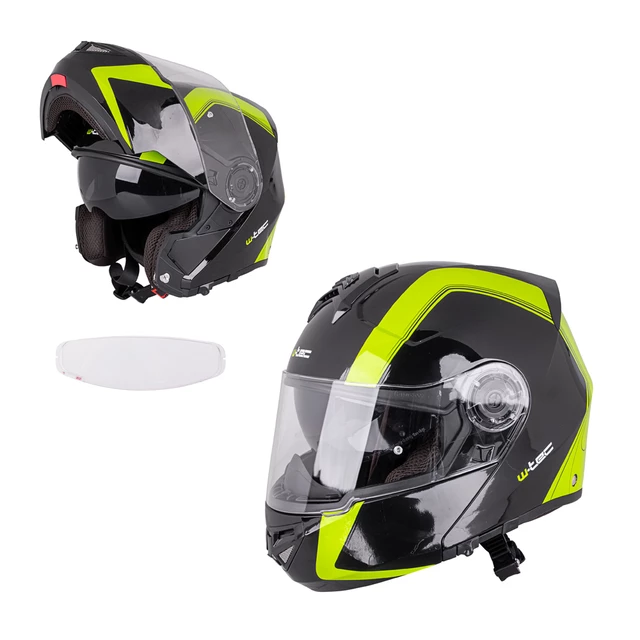 Flip-Up Motorcycle Helmet W-TEC Vexamo V270 PP - Matte Black - Black-Green