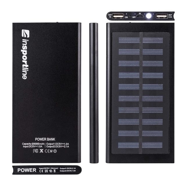 Powerbank z panelem słonecznym 20 000 mAh inSPORTline Inergymo LED - 2 JAKOŚĆ