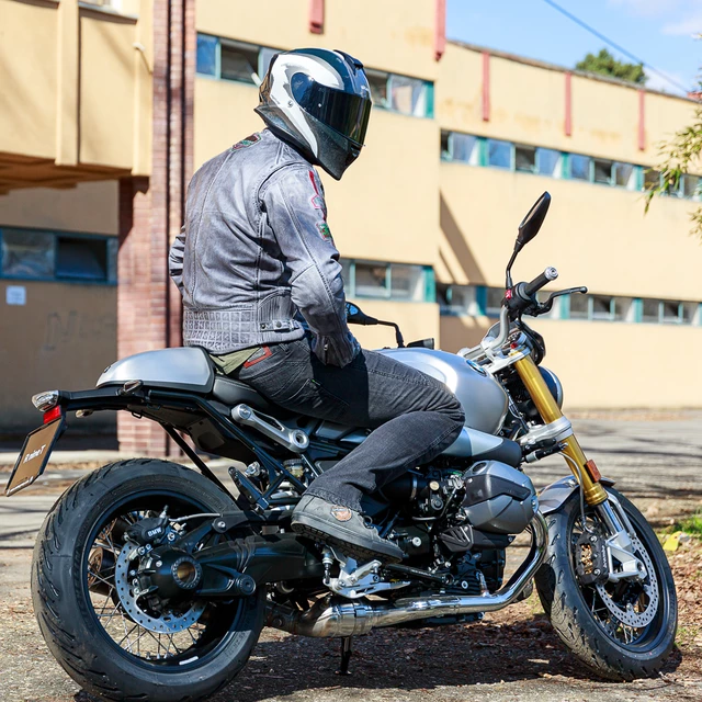 Men’s Leather Motorcycle Jacket W-TEC Sheawen Waxed Grey - Grey