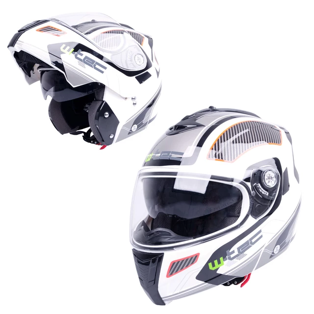 Flip-Up Motorcycle Helmet W-TEC NK-839 - M (57-58) - S-Cape White Red