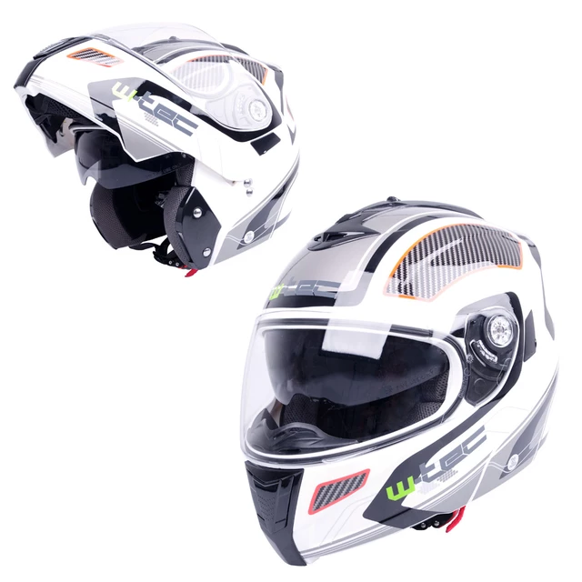 Flip-Up Motorcycle Helmet W-TEC NK-839 - Matt Black - S-Cape White Red