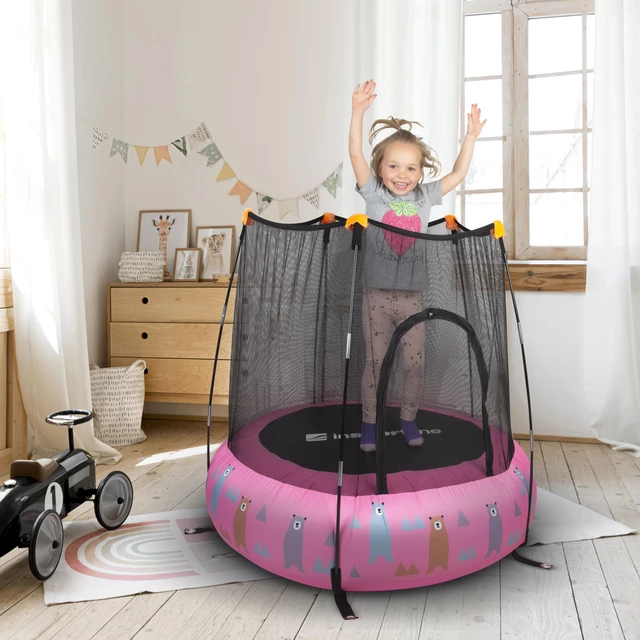 Pompowana trampolina dla dzieci z siatką inSPORTline Nufino 120 cm - OUTLET - Różowy