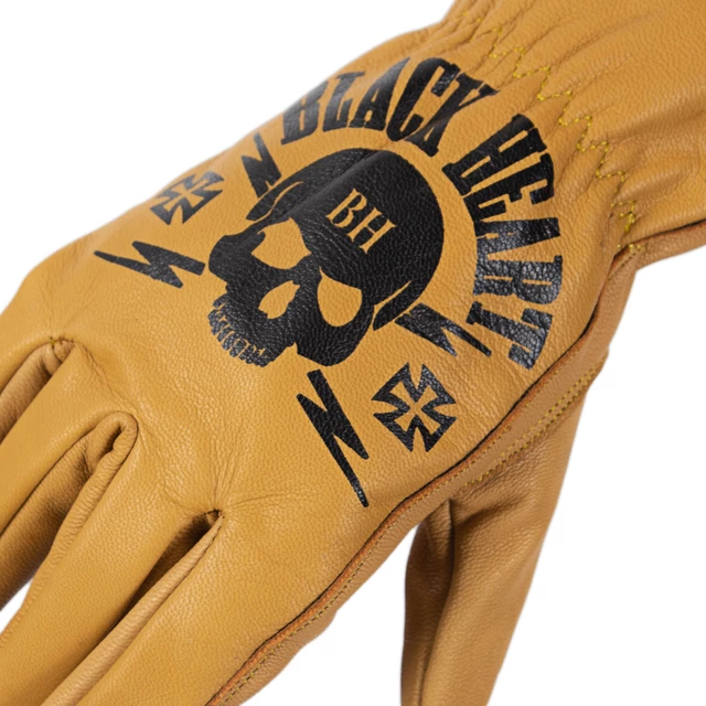 Kožené moto rukavice W-TEC Black Heart Skull Gloves - černá