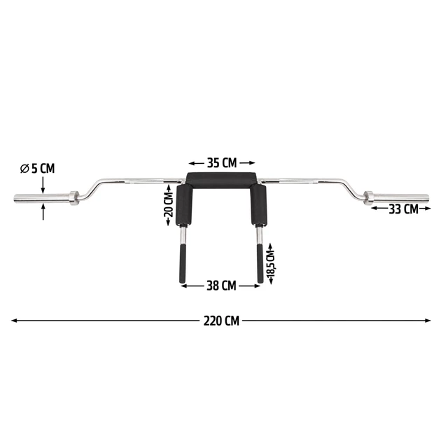 Olympijská hřídel na dřepy inSPORTline Barsap 220cm/50mm 22,5kg, do 317 kg, bez objímek - rozbaleno