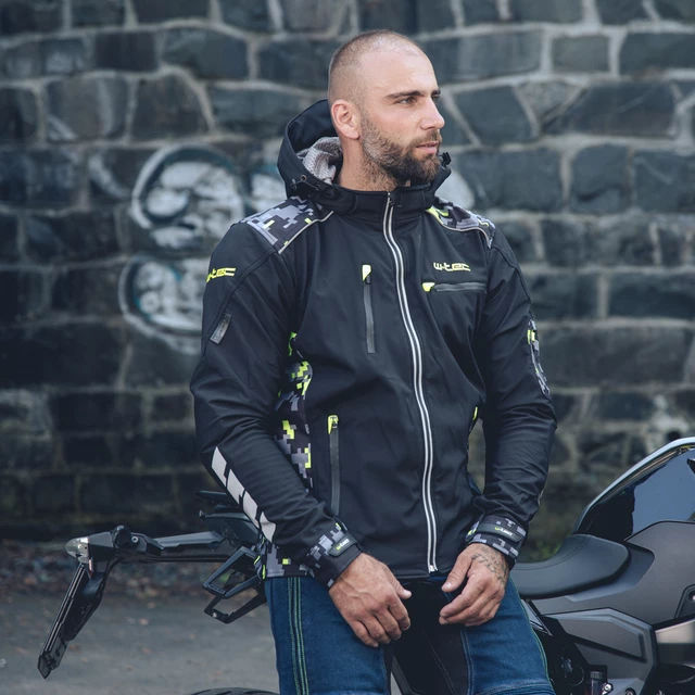 Férfi softshell motoros kabát W-TEC Kybero - fekete-fluo, XXL