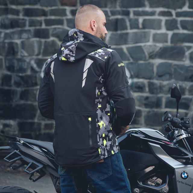 Férfi softshell motoros kabát W-TEC Kybero - fekete-fluo