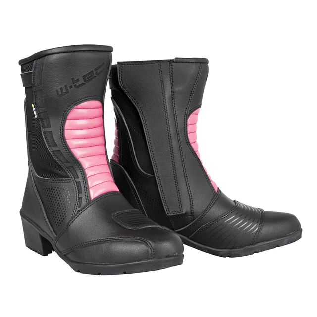 Women's Leather Motorcycle Boots W-TEC Beckie - Black-Pink - Black-Pink