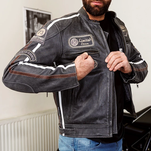 Herren Motorradjacke aus Leder W-TEC Dark Vintage - dunkelgrau