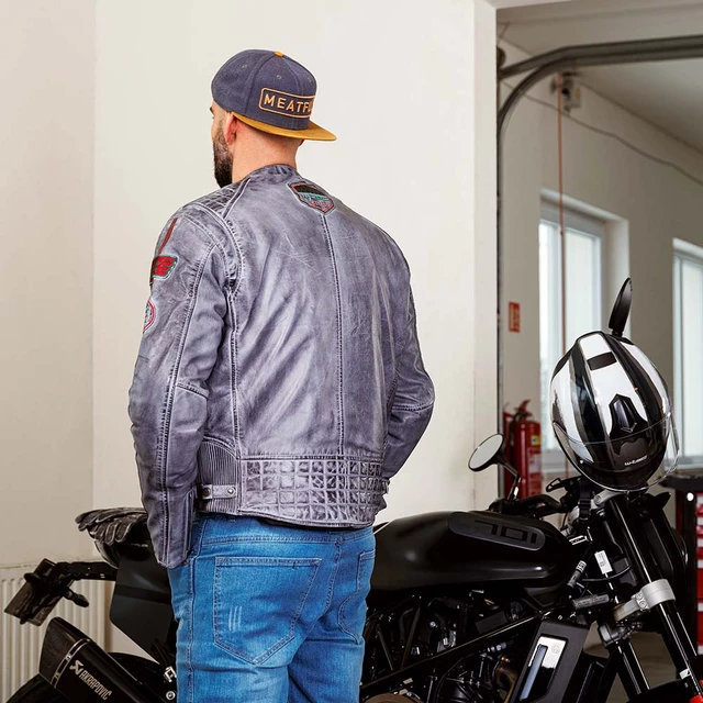 Pánská kožená moto bunda W-TEC Sheawen Waxed Grey - šedá