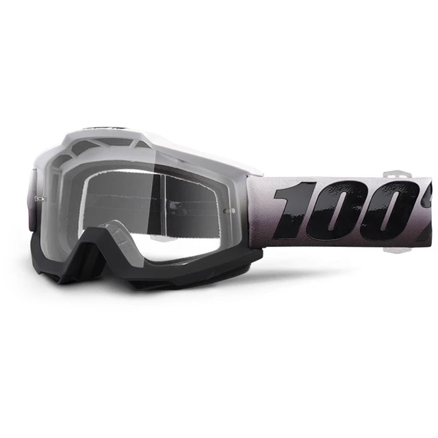 Motokrosové brýle 100% Accuri - Invaders bílá/černá, čiré plexi s čepy pro slídy