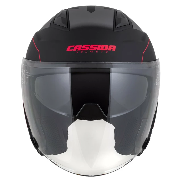 Moto přilba Cassida Jet Tech RoxoR černá matná/červená fluo/šedá - 2.jakost