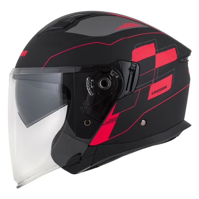Moto přilba Cassida Jet Tech RoxoR černá matná/červená fluo/šedá - 2.jakost