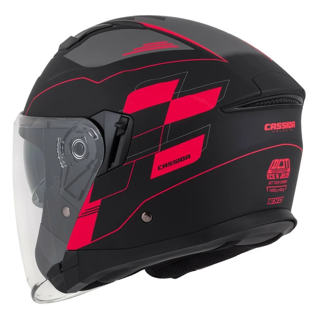 Cassida Jet Tech RoxoR Motorradhelm schwarz matt/fluo rot/grau