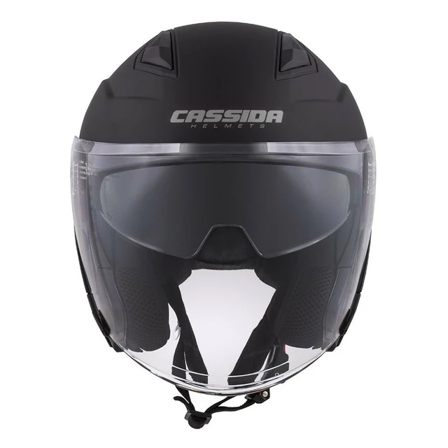 Motorcycle Helmet Cassida Jet Tech Matte Black/Gray Logos 2023 - Black Matte/Grey