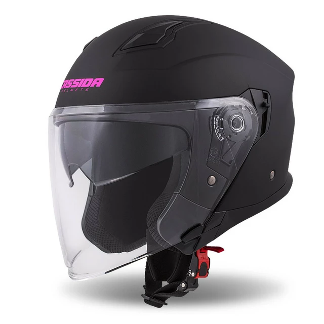 Motorcycle Helmet Cassida Jet Tech Matte Black/Pink Logos 2023 - Black Matt/Pink - Black Matt/Pink