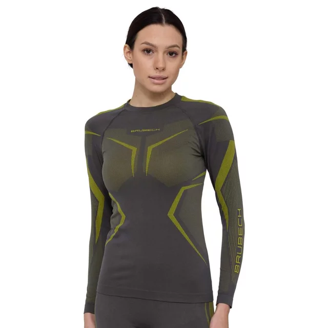 Dámské funkční triko Brubeck Dry s dlouhým rukávem LS1736W - Grey/Lime