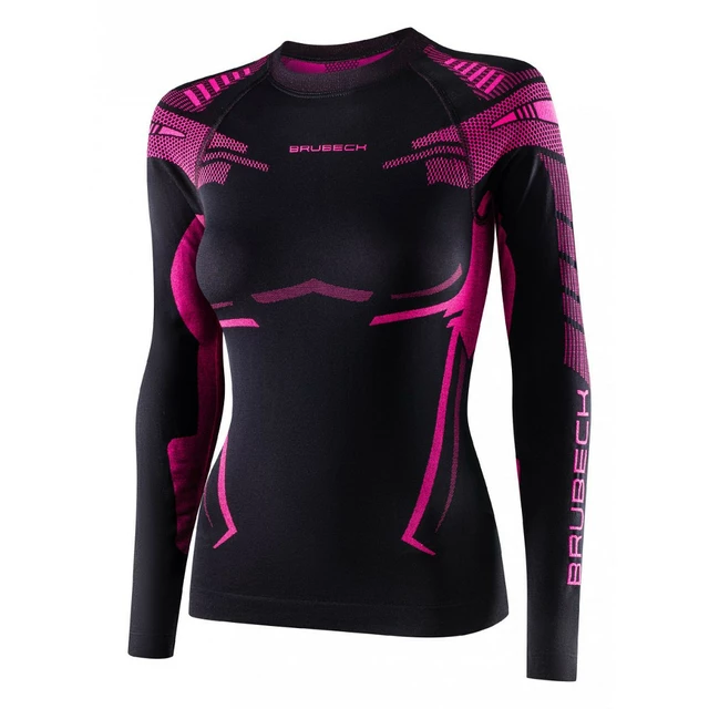 Women’s Long-Sleeved Activewear T-Shirt Brubeck Dry - Black/Graphite - Black/Fuchsia