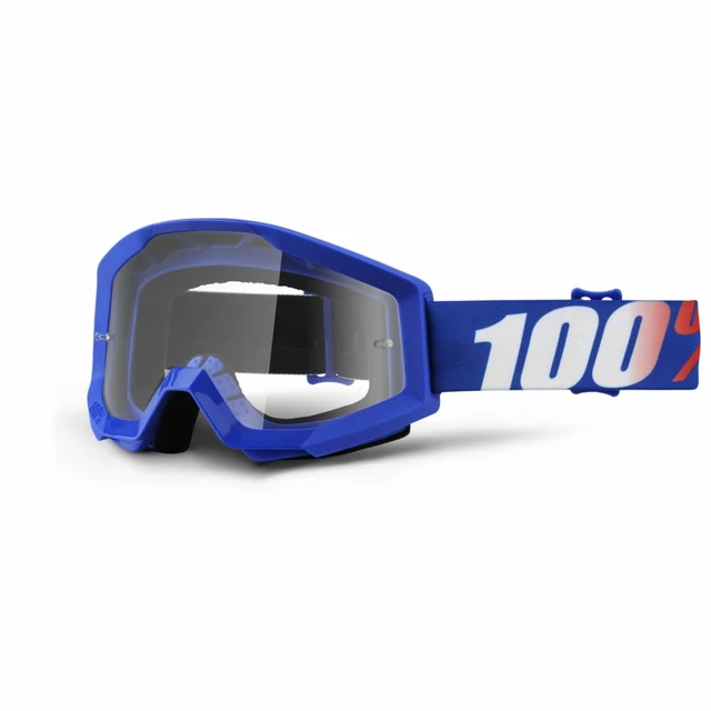 100% Strata Motocross Brille - Outlaw schwarz, klares Plexiglas mit Bolzen für Abreißfolie