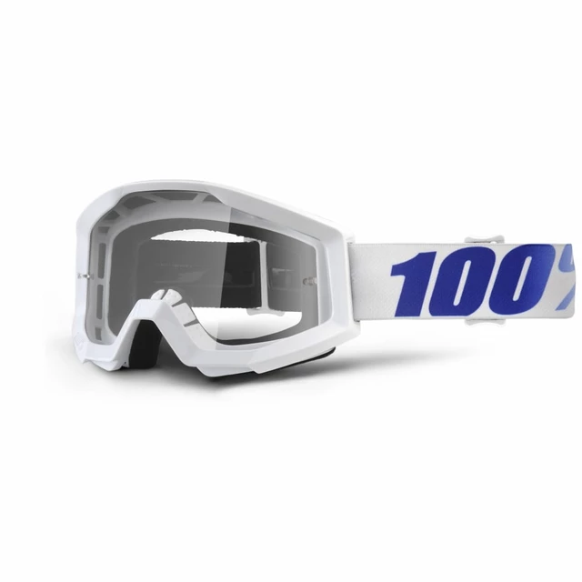 Motocross Goggles 100% Strata - Orange, Clear Plexi with Pins for Tear-Off Foils - Equinox White, Clear Plexi with Pins for Tear-Off Foils