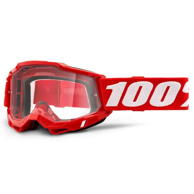 Motocross Goggles 100% Accuri 2 - Denver White-Red, Clear Plexi - Red, Clear Plexi
