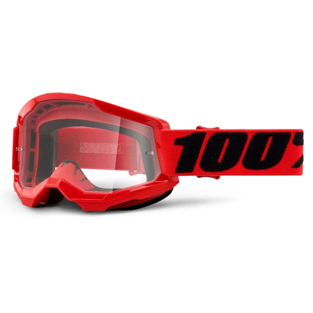 Motocross Goggles 100% Strata 2 - Yellow, Clear Plexi - Red, Clear Plexi