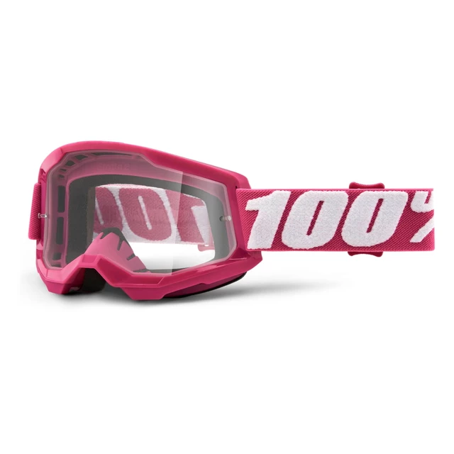 Motocross Goggles 100% Strata 2 - Everest White-Black, Clear Plexi - Fletcher Pink, Clear Plexi
