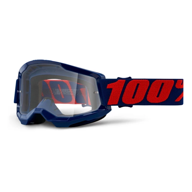 Motocross Goggles 100% Strata 2 - Summit Turquoise-Red, Clear Plexi - Masego Dark Blue-Red, Clear Plexi