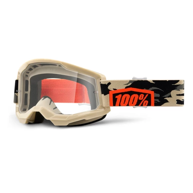 Motocross Goggles 100% Strata 2 - Kombat Beige-Orange, Clear Plexi - Kombat Beige-Orange, Clear Plexi