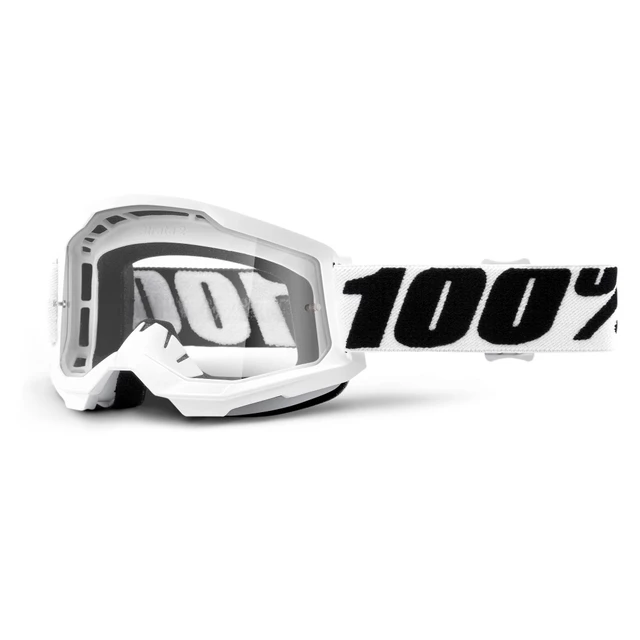 Motocross Goggles 100% Strata 2 - Fletcher Pink, Clear Plexi - Everest White-Black, Clear Plexi