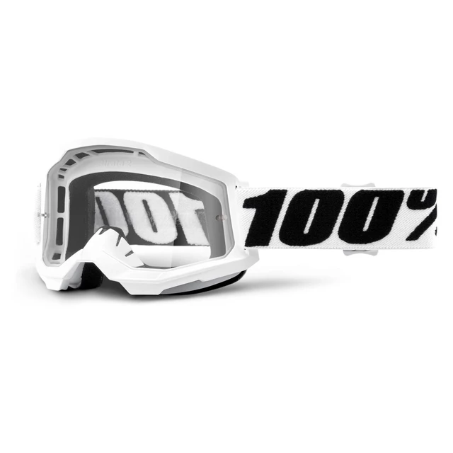 Motocross Goggles 100% Strata 2 - Everest White-Black, Clear Plexi