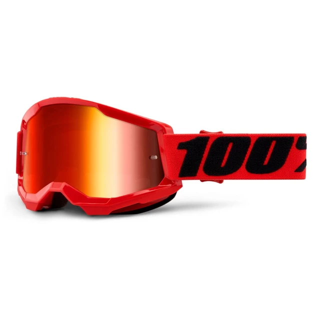 Motocross Goggles 100% Strata 2 Mirror - Masego Dark Blue-Red, Mirror Red Plexi - Red, Mirror Red Plexi