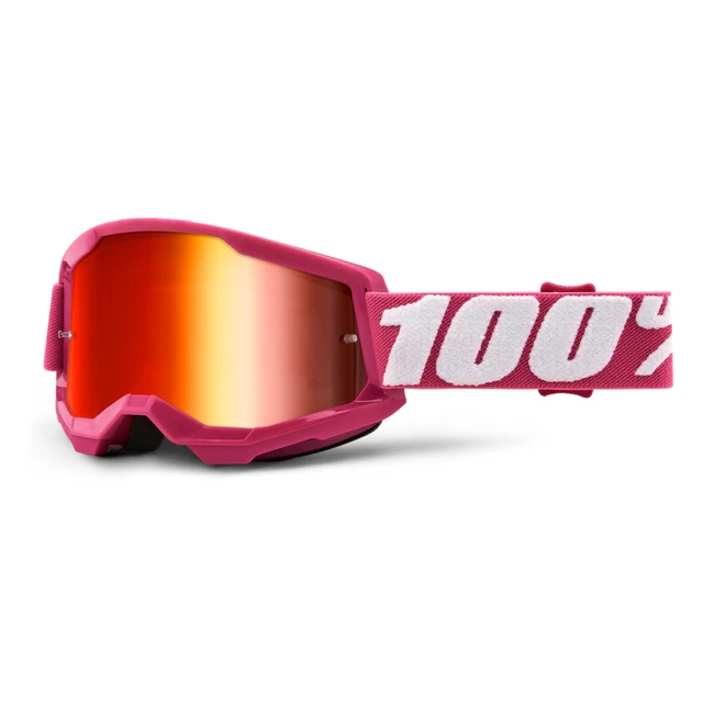 Motocross Goggles 100% Strata 2 Mirror - Masego Dark Blue-Red, Mirror Red Plexi - Fletcher Pink, Mirror Red Plexi