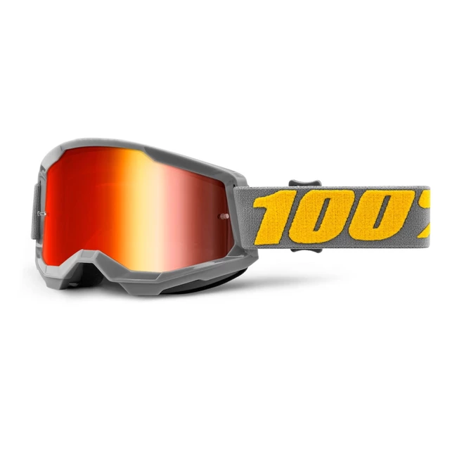 Motocross Goggles 100% Strata 2 Mirror - Masego Dark Blue-Red, Mirror Red Plexi - Izipizi Grey-Yellow, Mirror Red Plexi