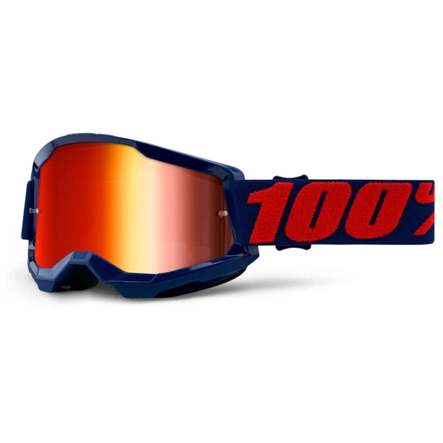 Motocross Goggles 100% Strata 2 Mirror - Black, Mirror Silver Plexi - Masego Dark Blue-Red, Mirror Red Plexi