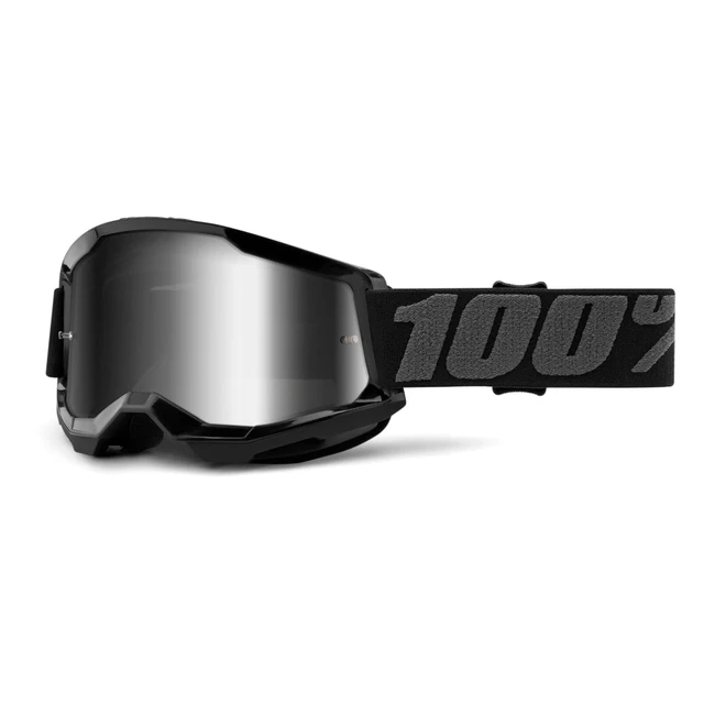 Motocross Goggles 100% Strata 2 Mirror - Black, Mirror Silver Plexi