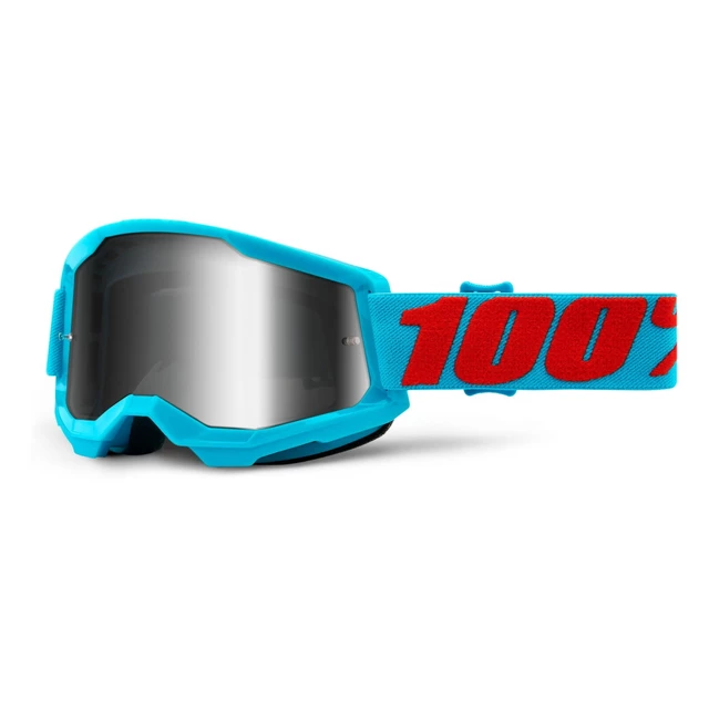 Motocross Goggles 100% Strata 2 Mirror - Black, Mirror Silver Plexi - Summit Turquoise-Red, Mirror Silver Plexi