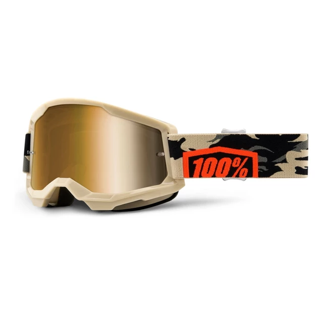 Motocross Goggles 100% Strata 2 Mirror - Fletcher Pink, Mirror Red Plexi - Kombat Beige-Orange, True Gold Plexi