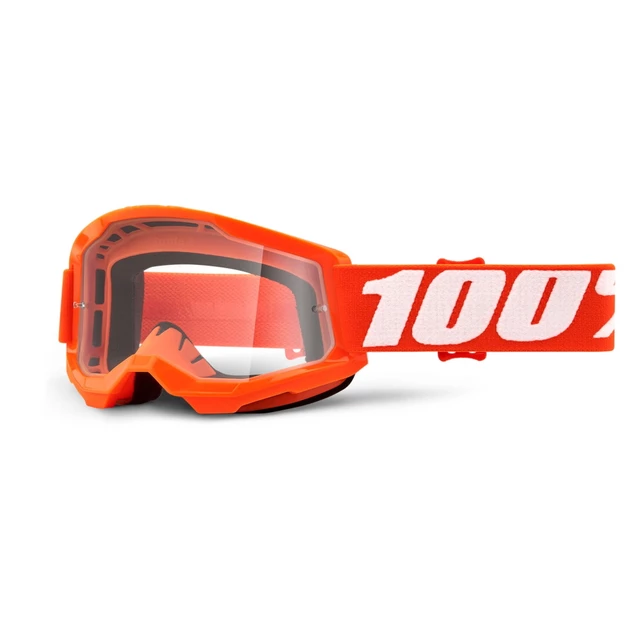 Gyerek motocross szemüveg 100% Strata 2 Youth - sárga, átlátszó plexi - Orange narancssárga, átlátszó plexi