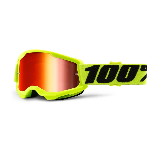 Children’s Motocross Goggles 100% Strata 2 Youth Mirror - Yellow, Mirror Red Plexi - Yellow, Mirror Red Plexi