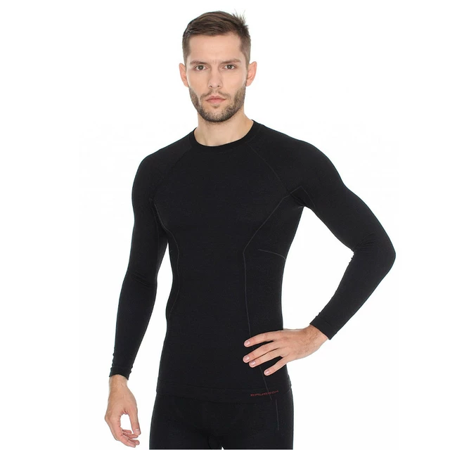 Men’s Long-Sleeved T-Shirt Brubeck Active Wool - Navy Blue - Black