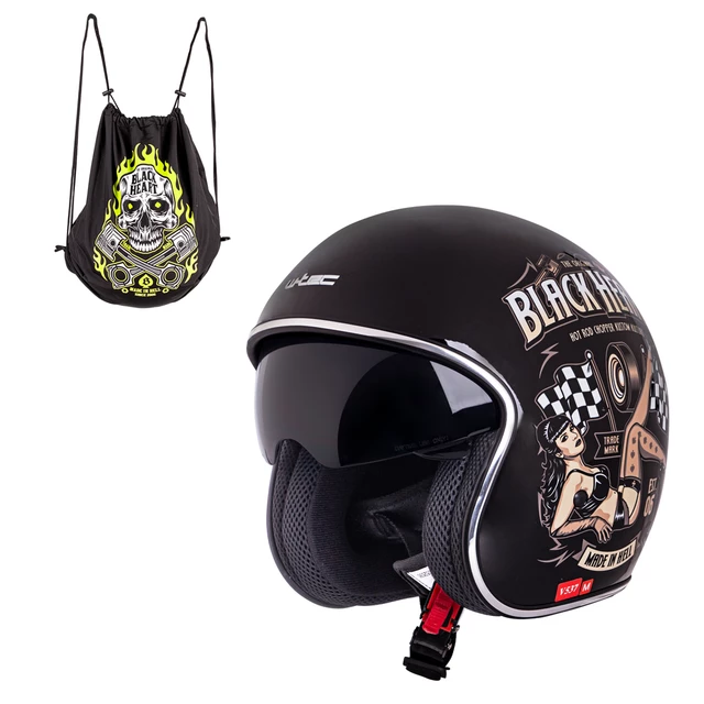Motorcycle Helmet W-TEC V537 Black Heart - Melisa, Black Sheen, M (57-58) - Melisa, Black Sheen