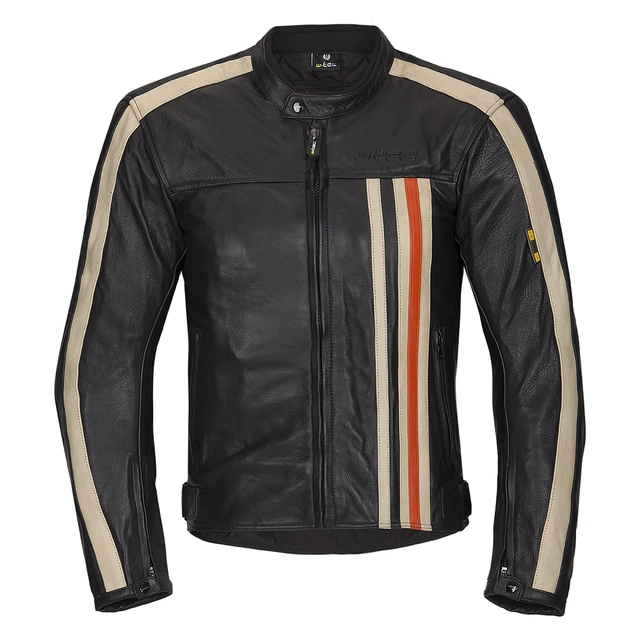 Férfi bőr motoros kabát  W-TEC NF-1114 - fekete-bézs-narancs - fekete-bézs-narancs