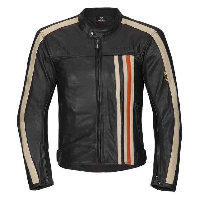 W-TEC NF-1114 Herren Leder-Motorradjacke - schwarz-beige-orange