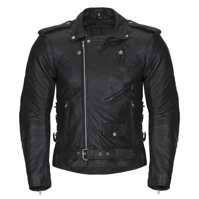 Men’s Leather Moto Jacket W-TEC NF-1127 - Black - Black
