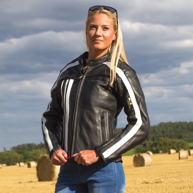 W-TEC NF-1173 Damen Motorrad Lederjacke - schwarz-weiß