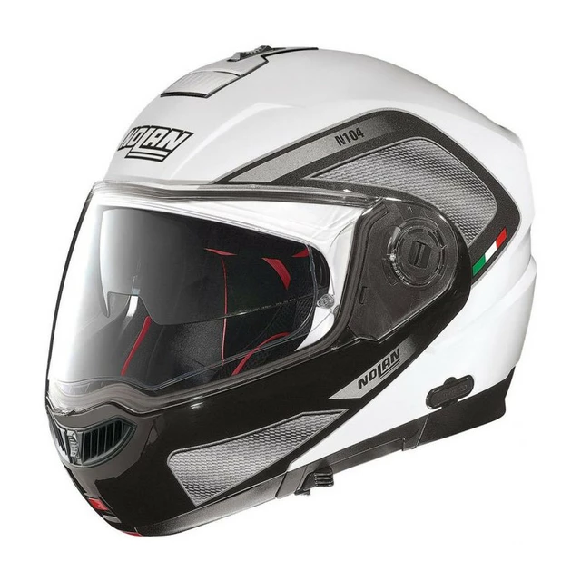 Moto helma Nolan N104 Absolute Tech N-Com - Flat Black - Metal White